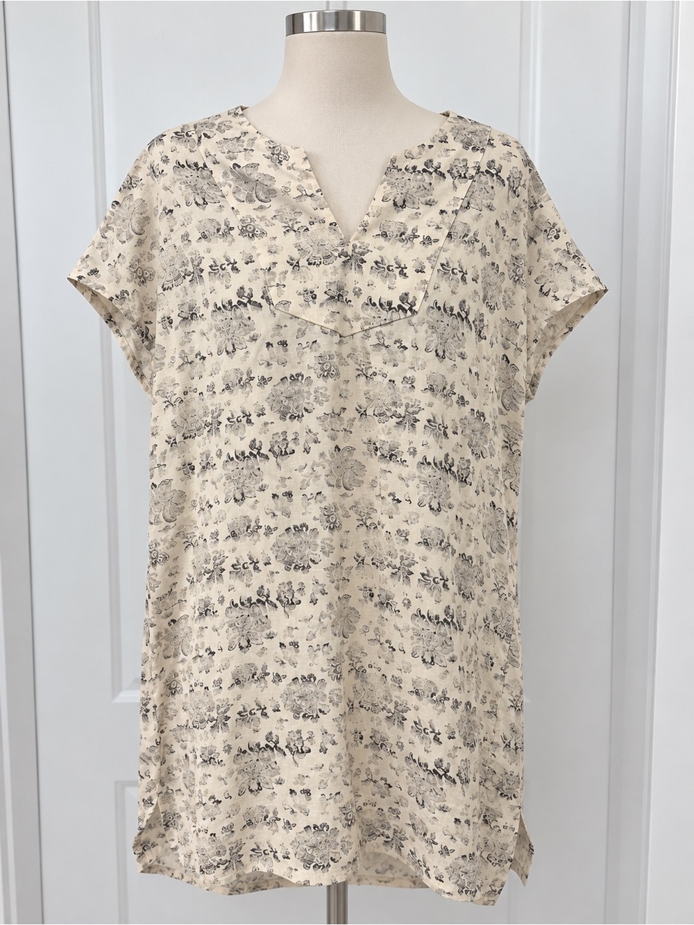 TNA Cream Tunic Dress with Black Floral Print